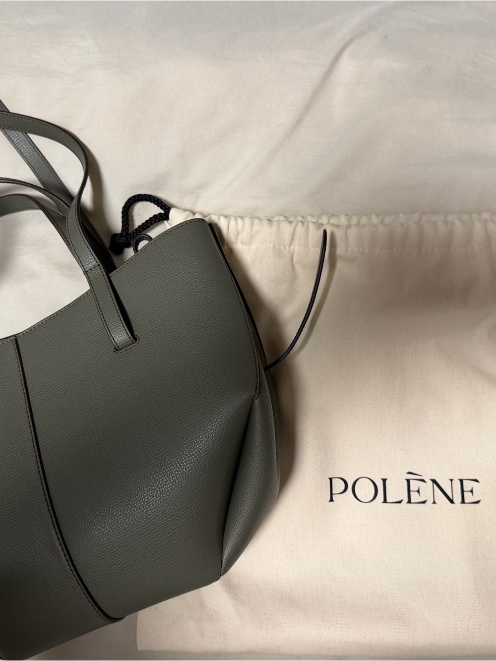 Polene Cyme Mini Smoky Green Textured Leather + Dust Bag